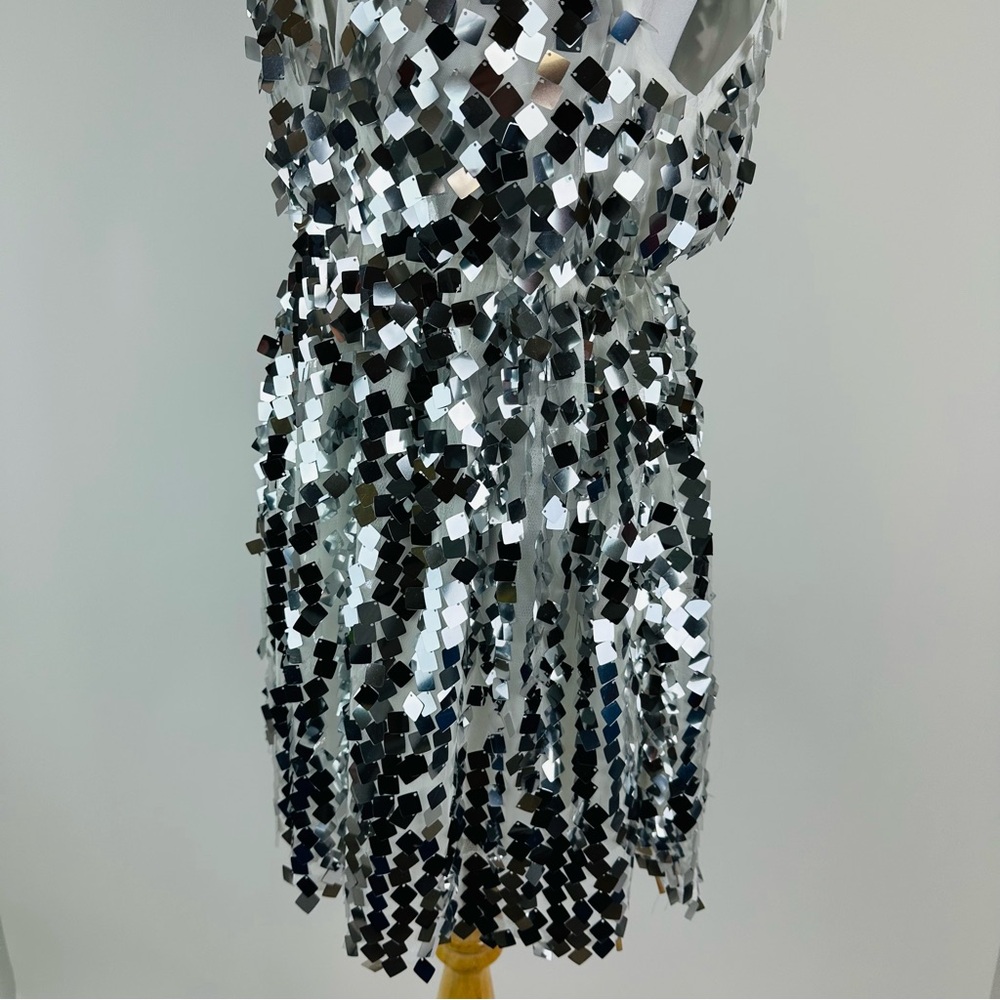 Buddy Love Silver Sequin A-Line Mini Dress with White Tie Straps - Picture 11 of 15